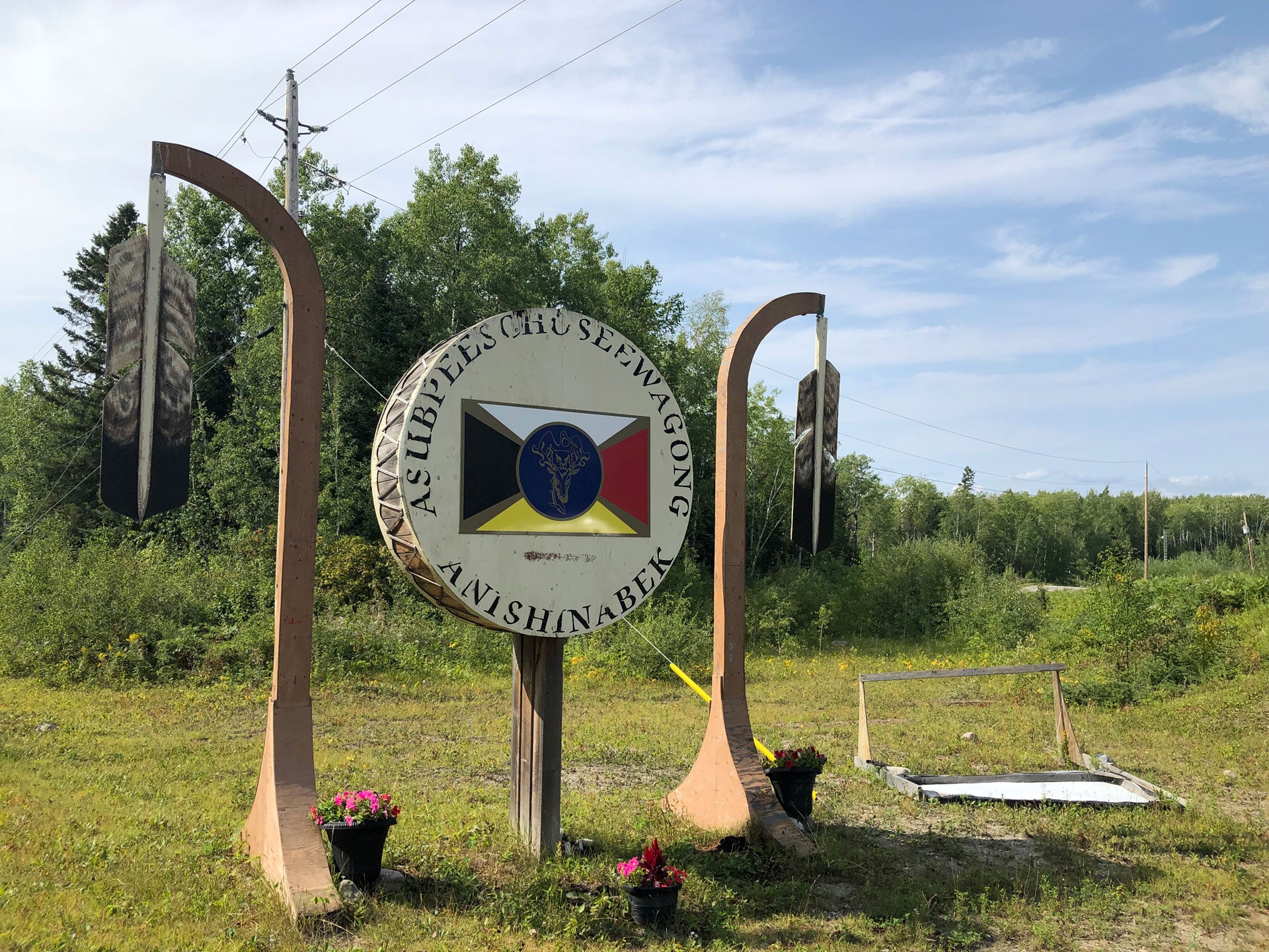 Sign entering Grassy Narrows First Nation, in northwestern Ontario, Canada.