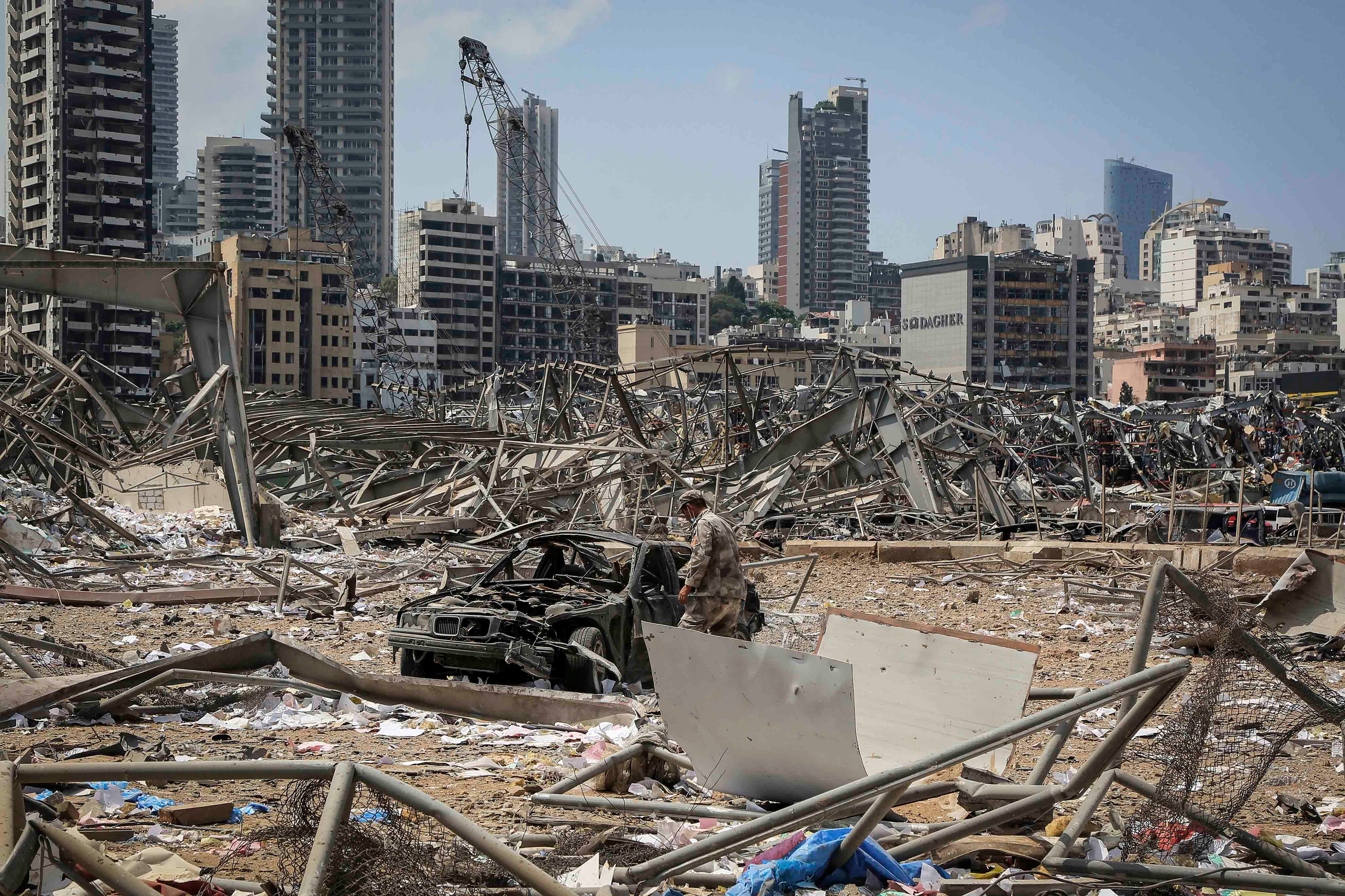 Aftermath of the explosion in Beirut’s port that devastated the city, killing more than 200 people, injuring more than 6,000, and leaving 300,000 people without shelter.