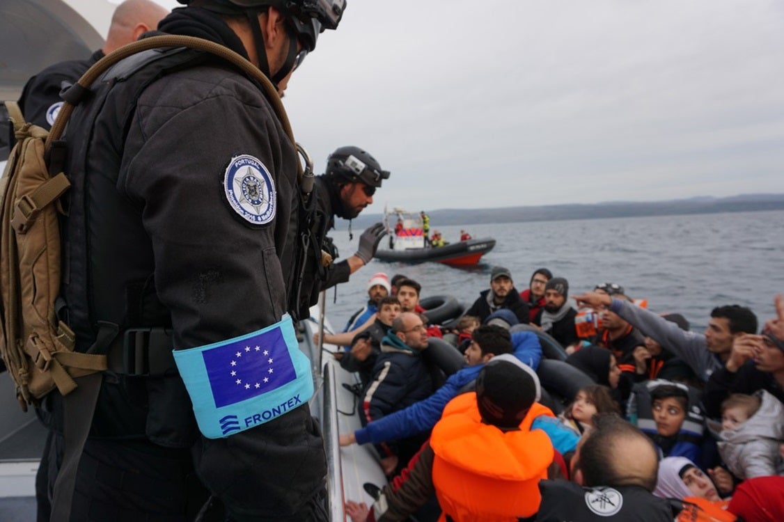 A Portuguese vessel in a Frontex operation in Lesbos, Greece, 2016.
