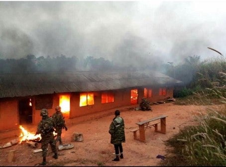 A building on fire