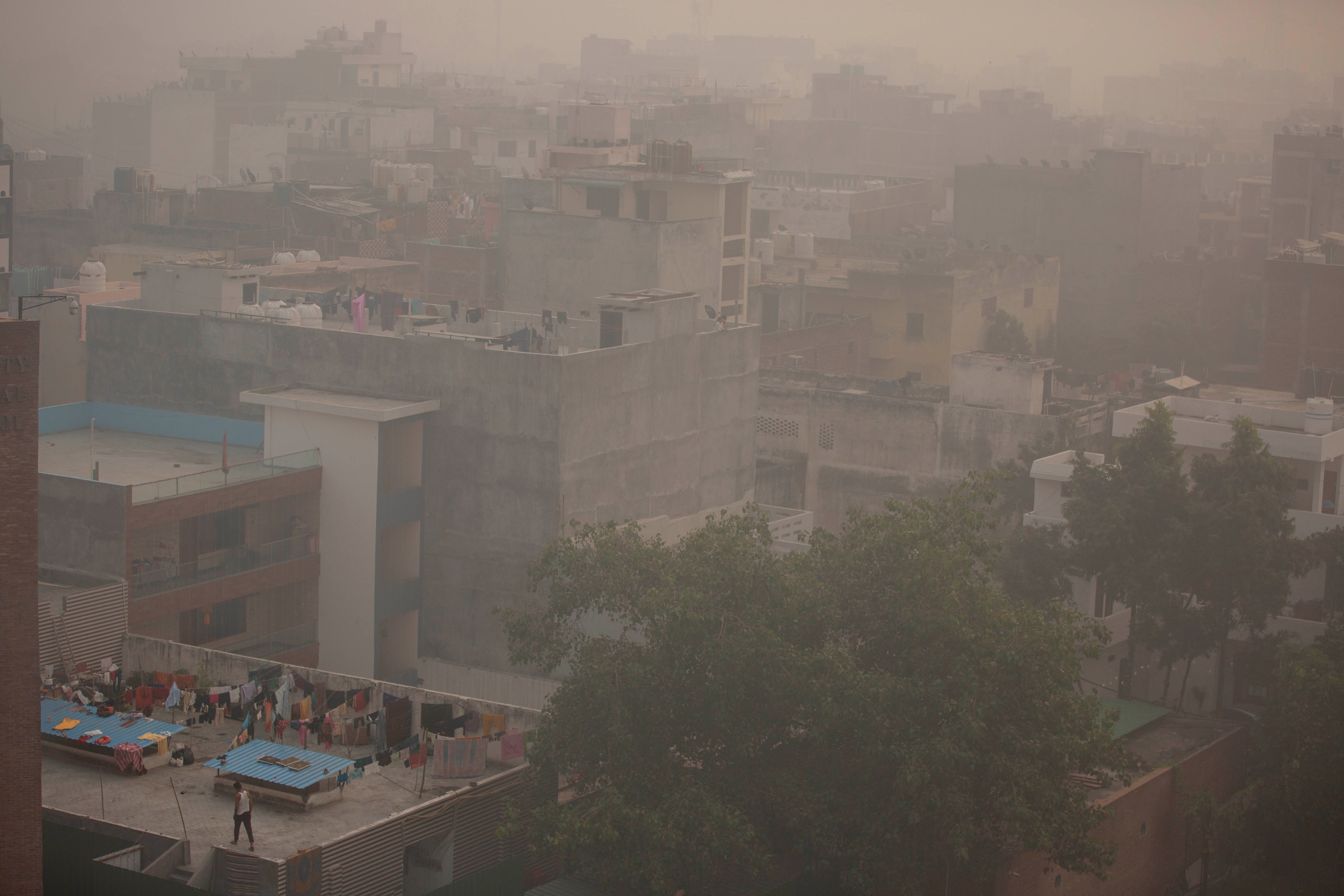 Air pollution in a city skyline