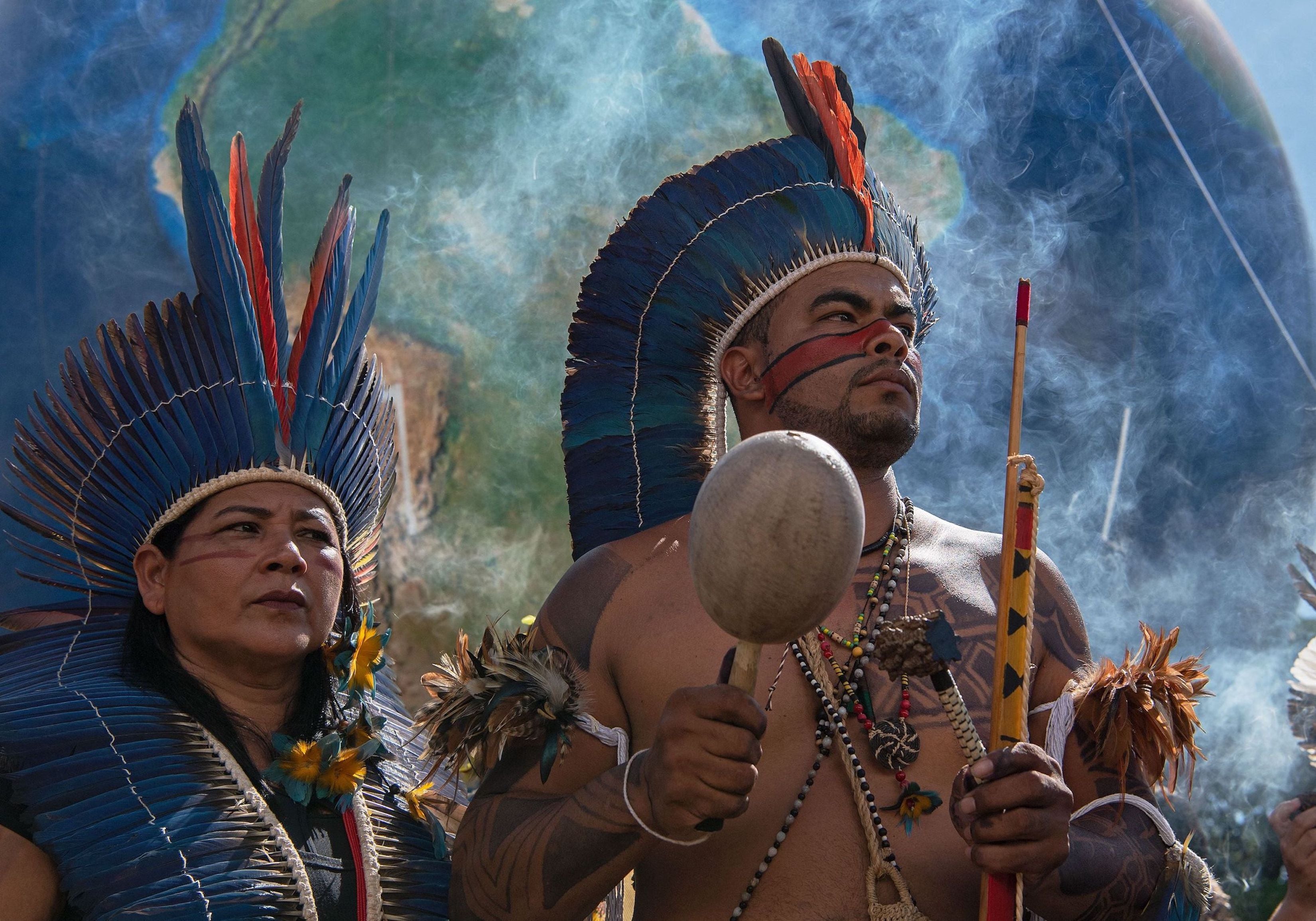 Indigenous people call for greater protection of their land and rights at the Acampamento Terra Livre (Free Land Camp) in Brasilia.