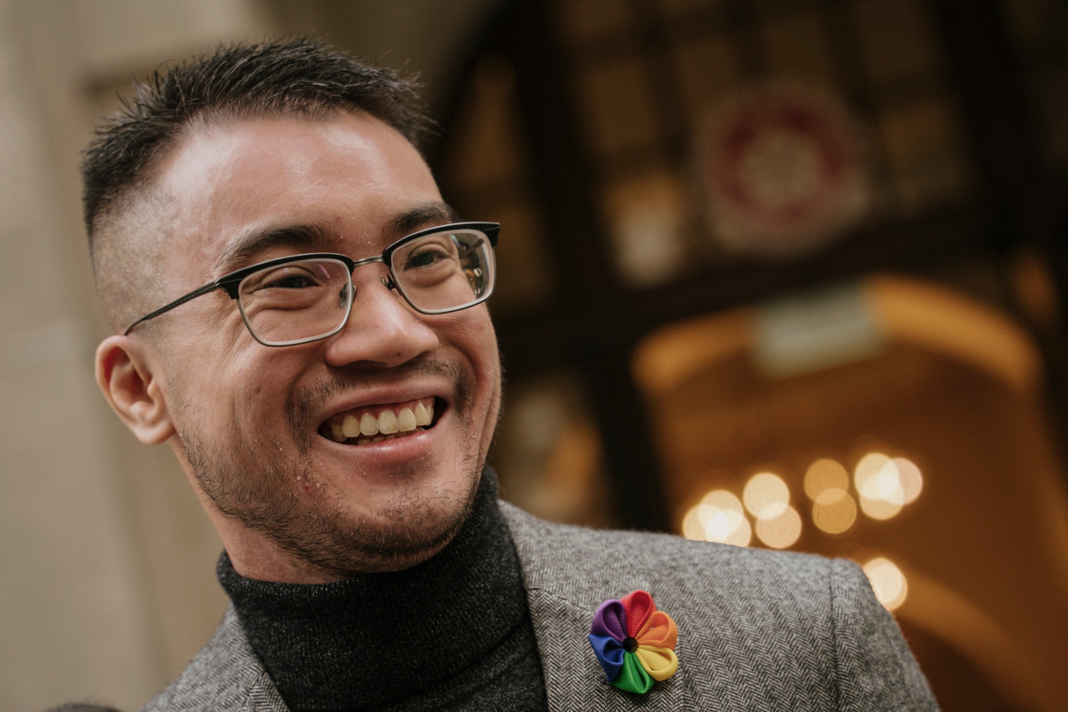 Transgender activist Henry Edward Tse speaks to reporters outside of Court of Final Appeal in Hong Kong.