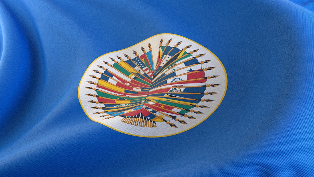 A flag of the Organization of American States (OAS), May 2, 2023. 