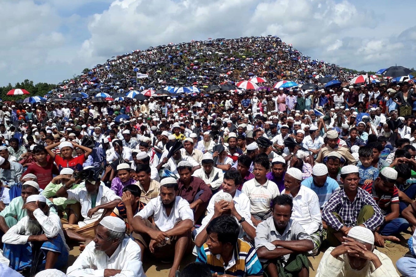 Rohingya refugees gather in Kutupalong camp to mark the 2nd anniversary of the start of the Myanmar military’s 2017 atrocities, Cox’s Bazar, Bangladesh, August 25, 2019. 