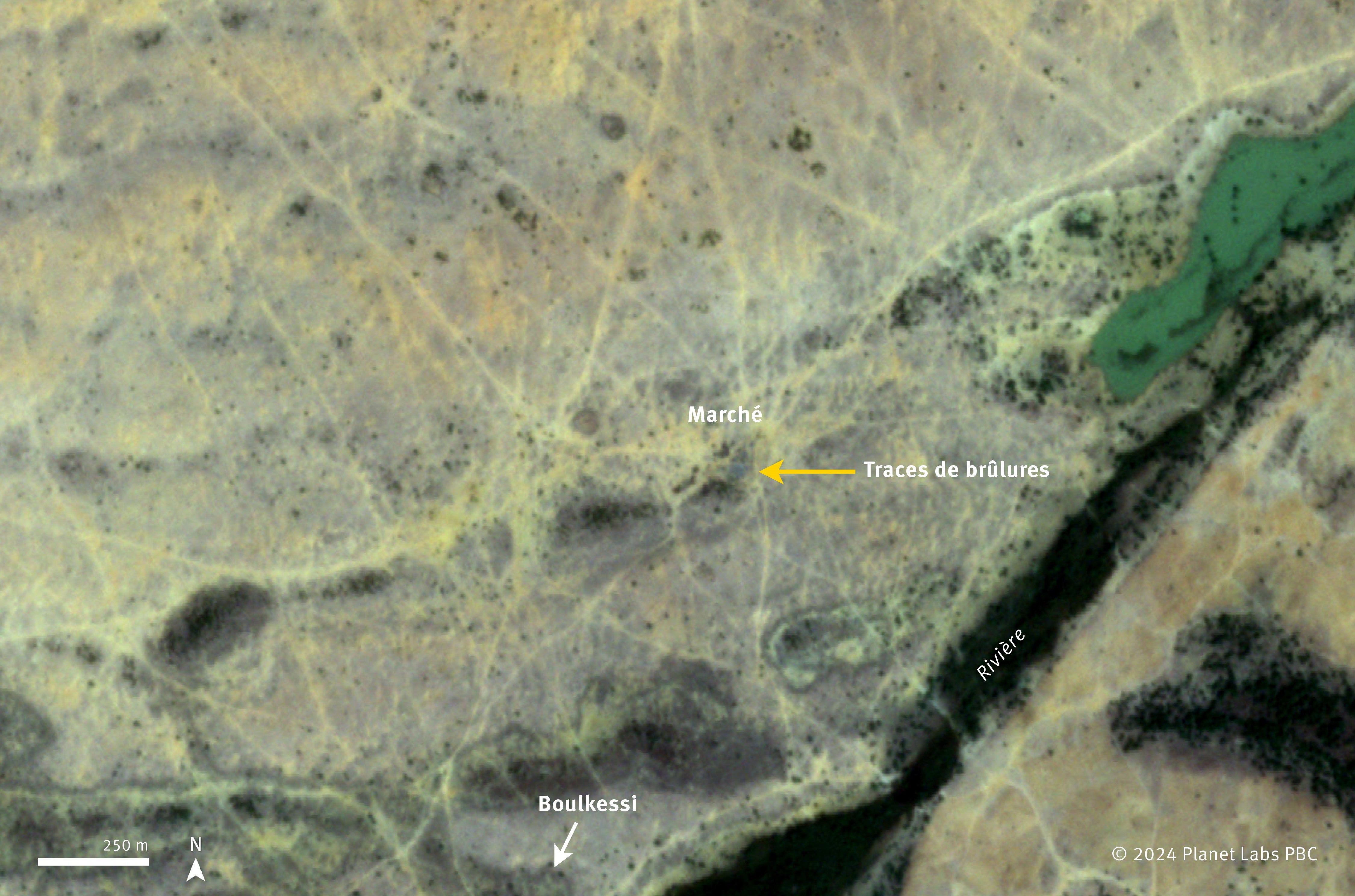 Vingt-quatre heures plus tard, le 19 novembre 2023, des traces de brûlures sont visibles au même endroit.