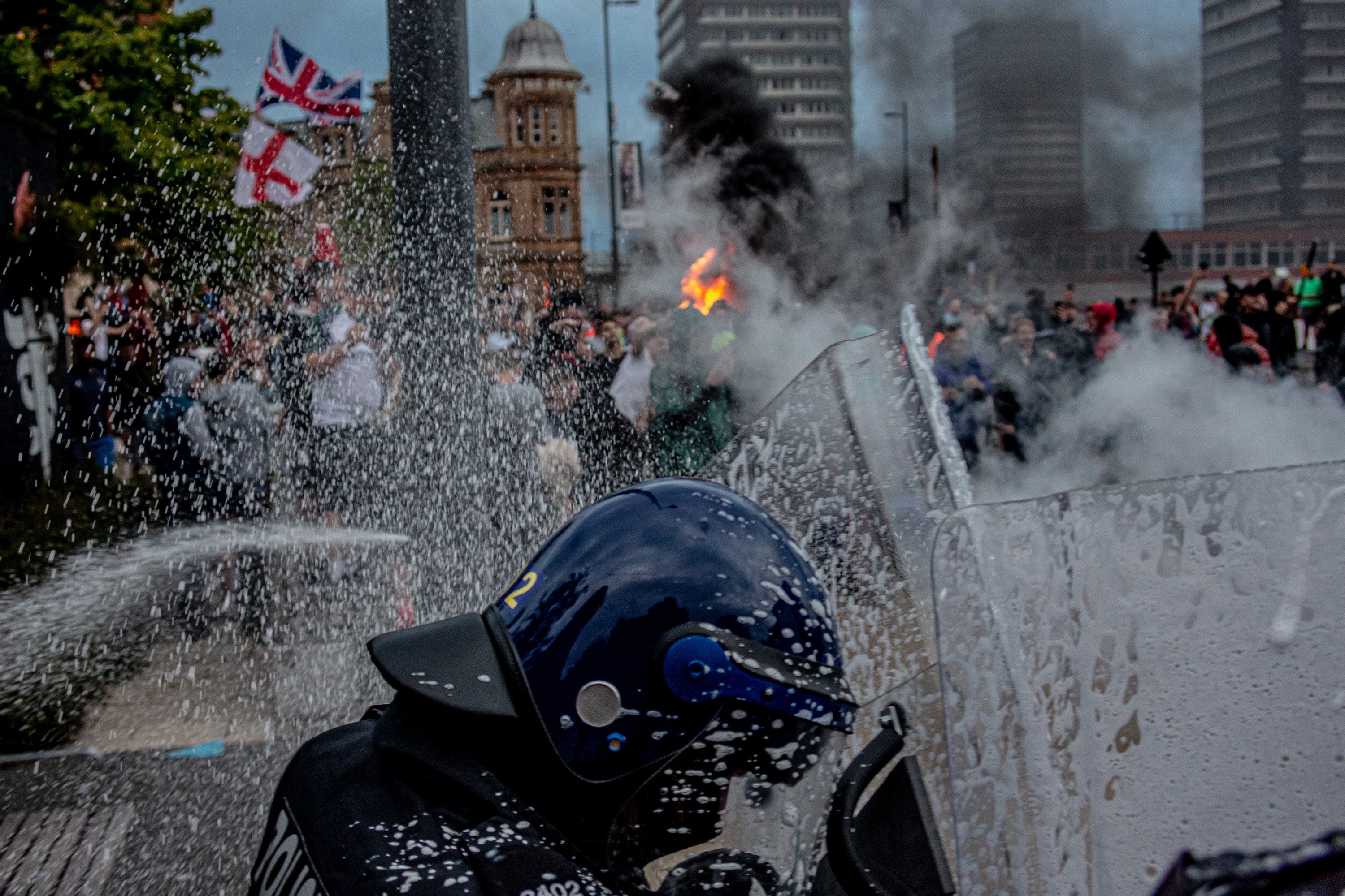  Far-right activists protest in Sunderland, England, August 2, 2024. 
