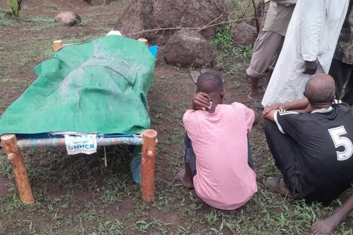 Body on stretcher