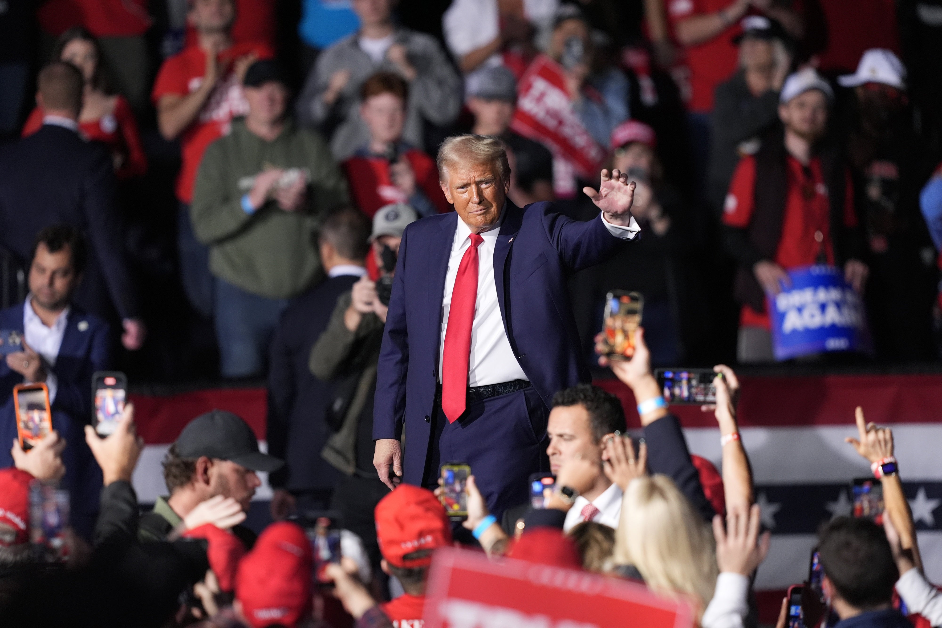 Republican President-elect Donald Trump after speaking at a campaign rally at Van Andel Arena, in Grand Rapids, Michigan, November 5, 2024. (C) 2024 