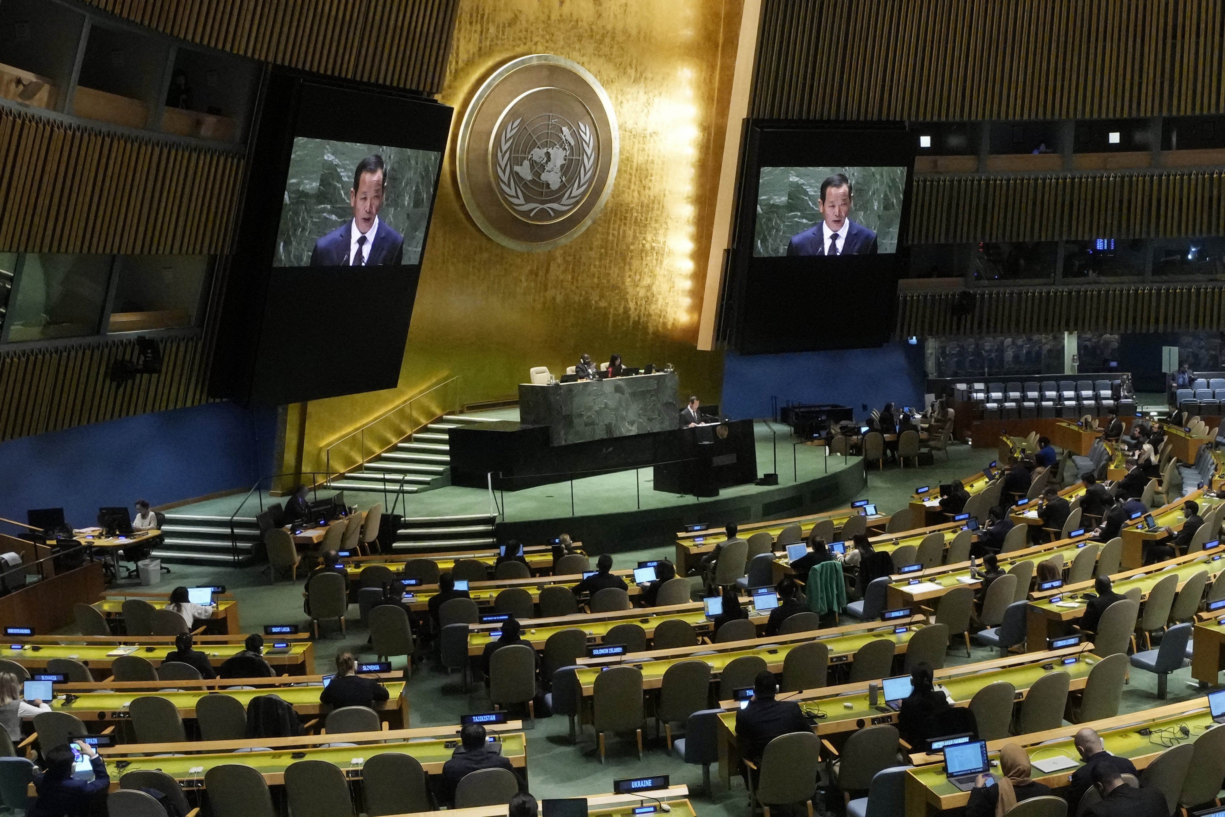 North Korea's UN Ambassador Song Kim addresses the 78th session of the United Nations General Assembly, September 26, 2023.