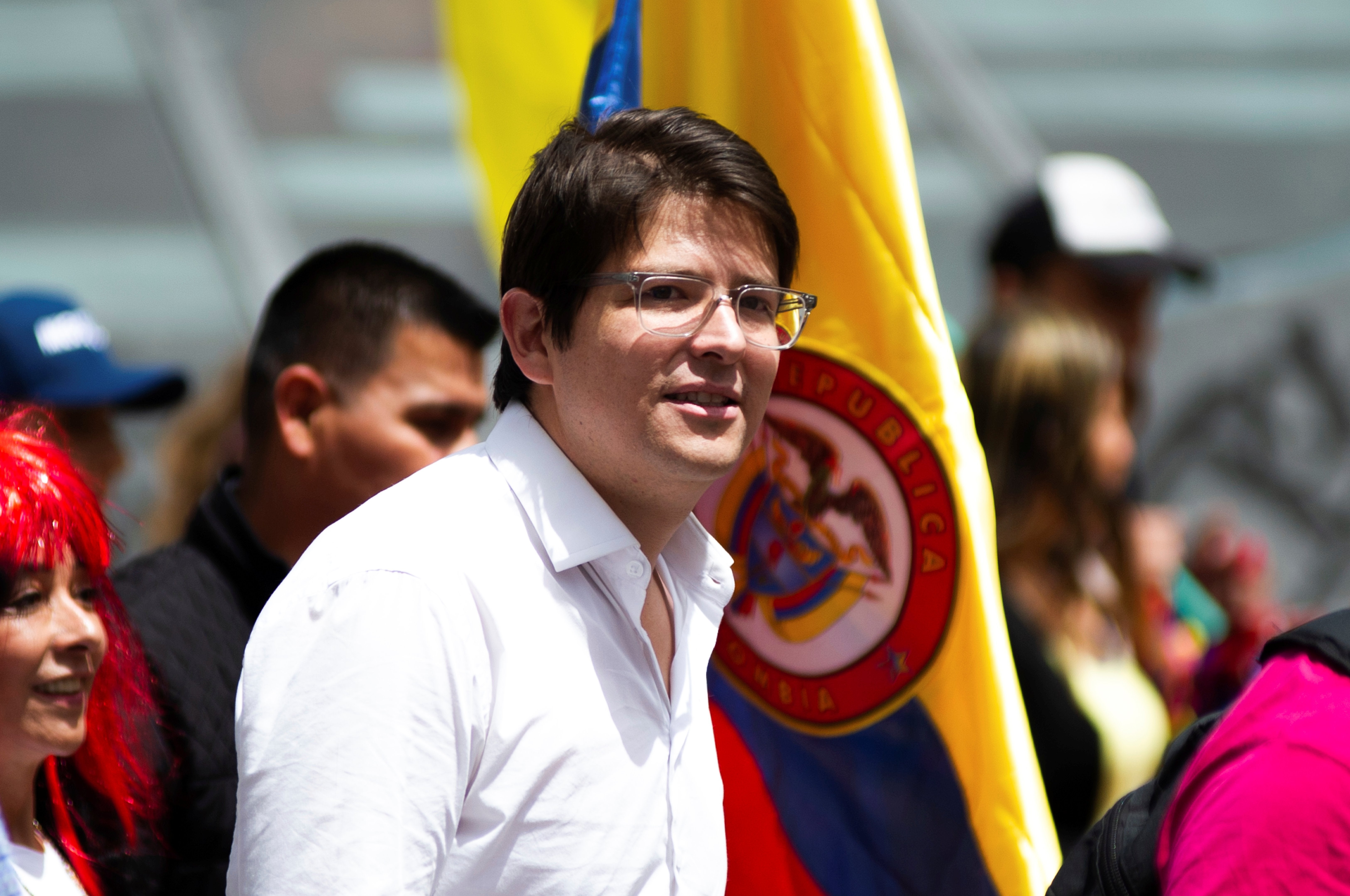 El senador colombiano Miguel Uribe Turbay durante una manifestación en Bogotá, Colombia, el 15 de febrero de 2023.
