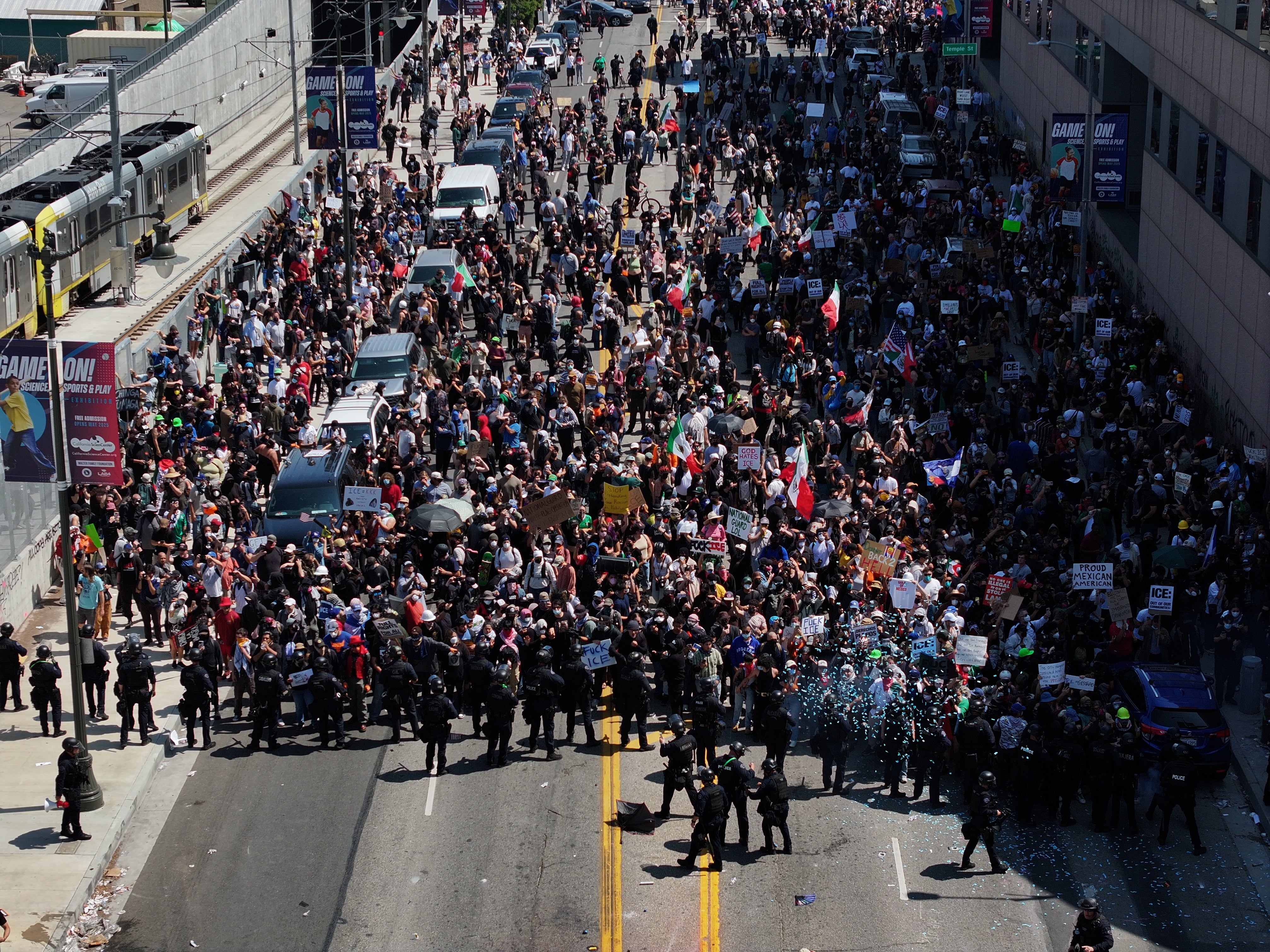 Thousands of protesters gather in Los Angeles, California