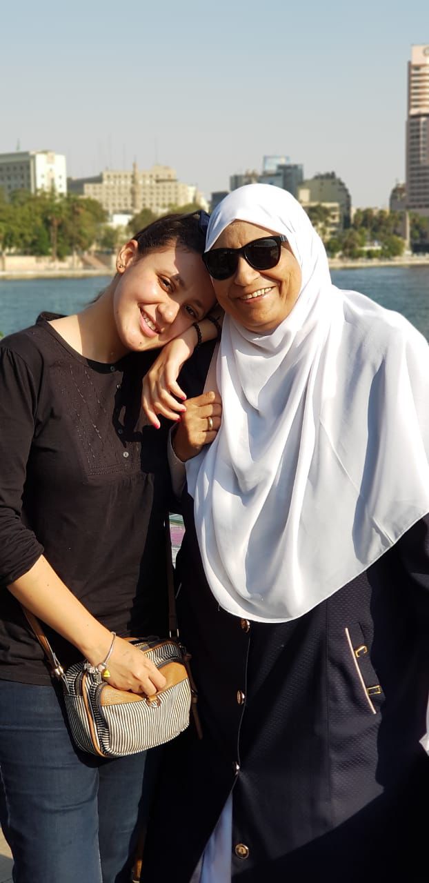 Jehad Khaled (left), with her mother, Hoda Abdel Moneim.