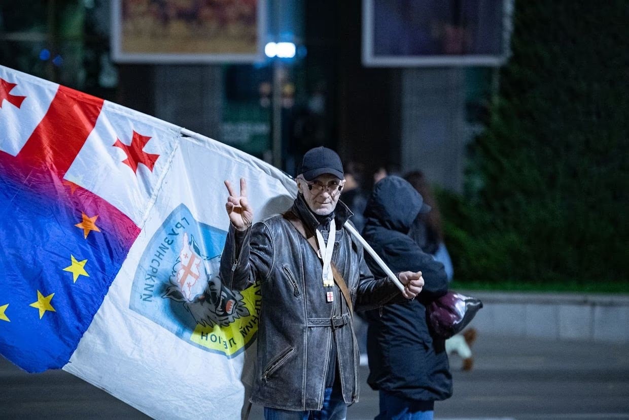 Zurab Menteshashvili at a protest in Georgia. 