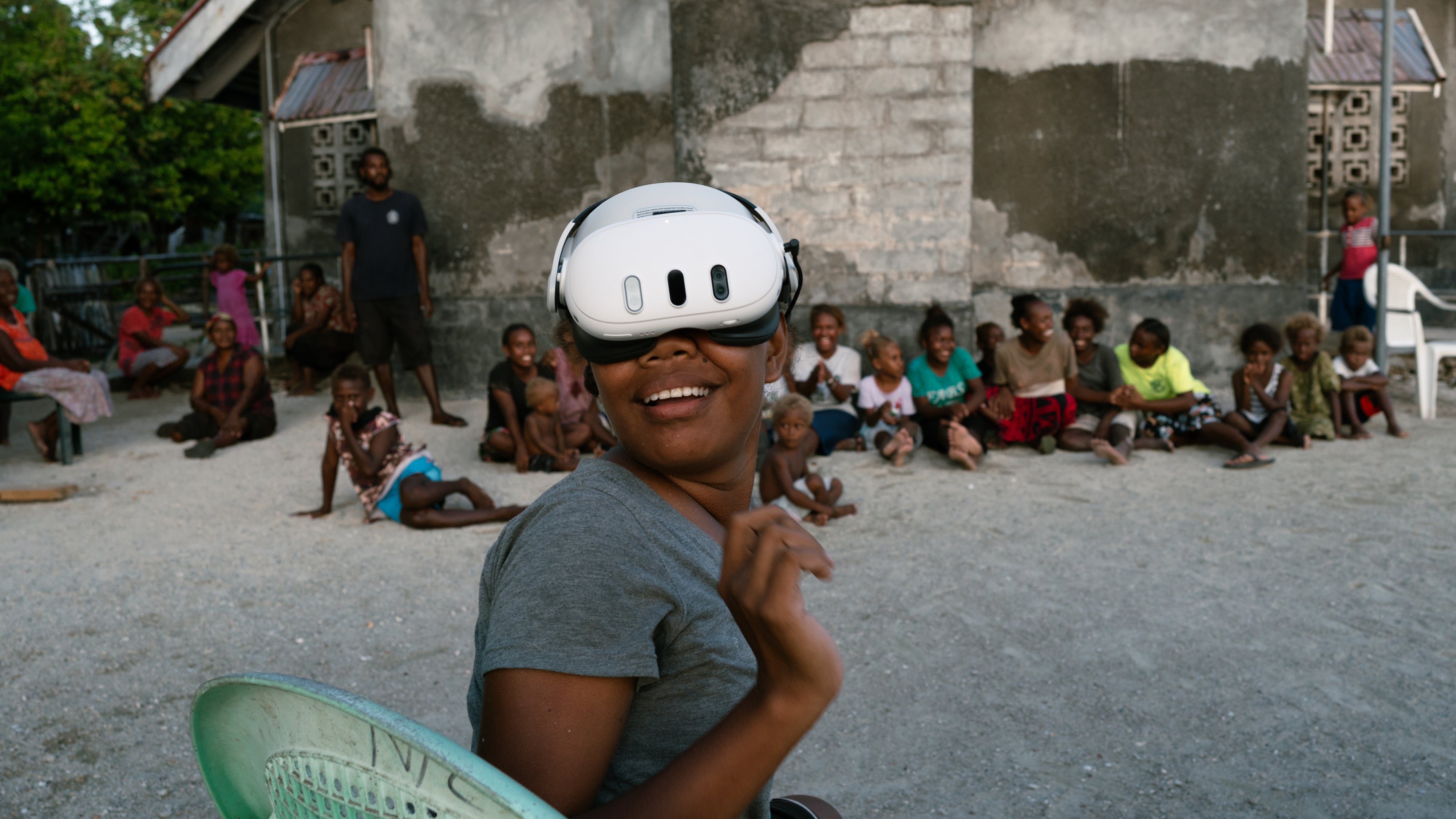 A resident of the Ngongosila community in Malaita Province, Solomon Islands views Virtual Reality content during a demo session.