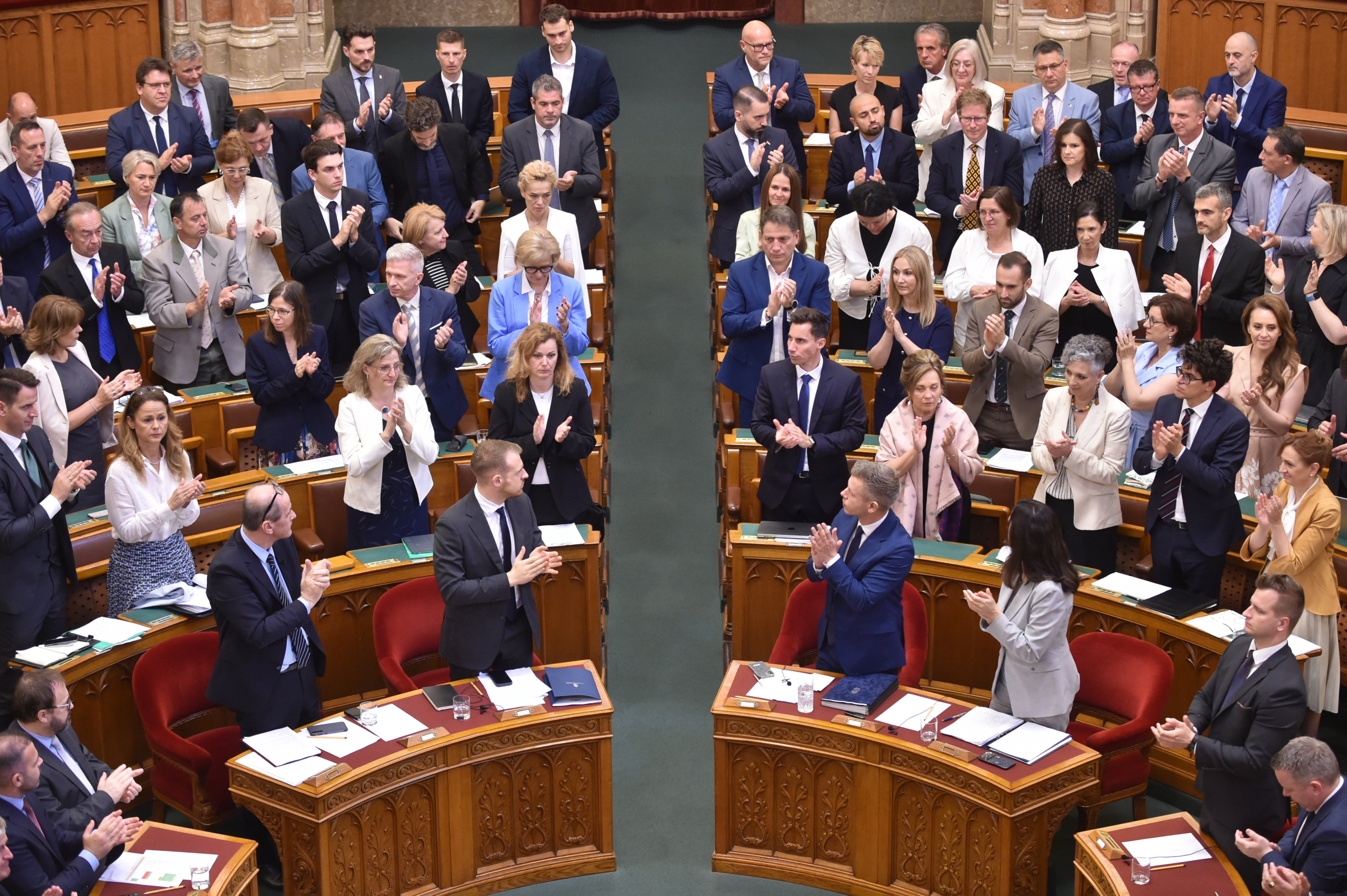 Members of the National Assembly vote to approve legislation to abolish the Sovereignty Protection Office during a parliamentary session in Budapest, Hungary, June 30, 2026.