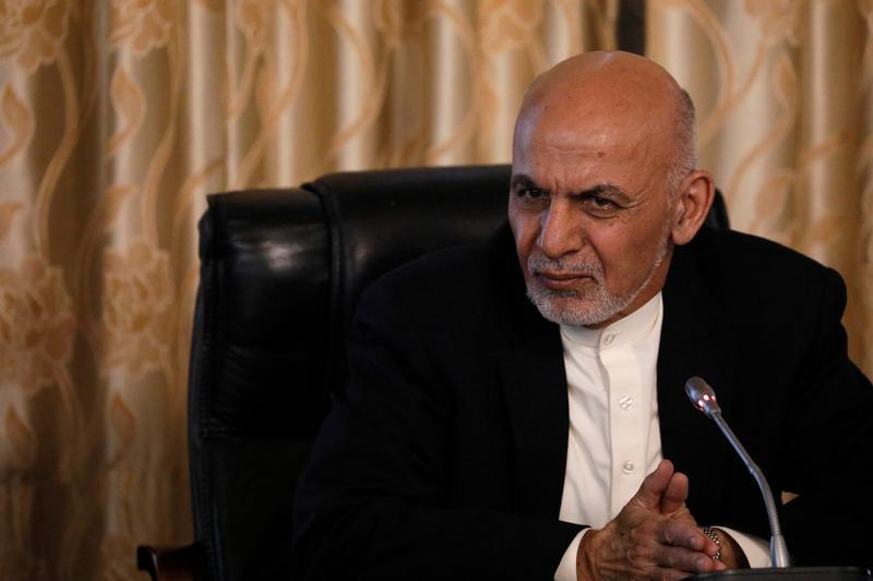 Afghanistan's President Ashraf Ghani addresses U.S. Defense Secretary James Mattis and his delegation at the Presidential Palace in Kabul, Afghanistan April 24, 2017.