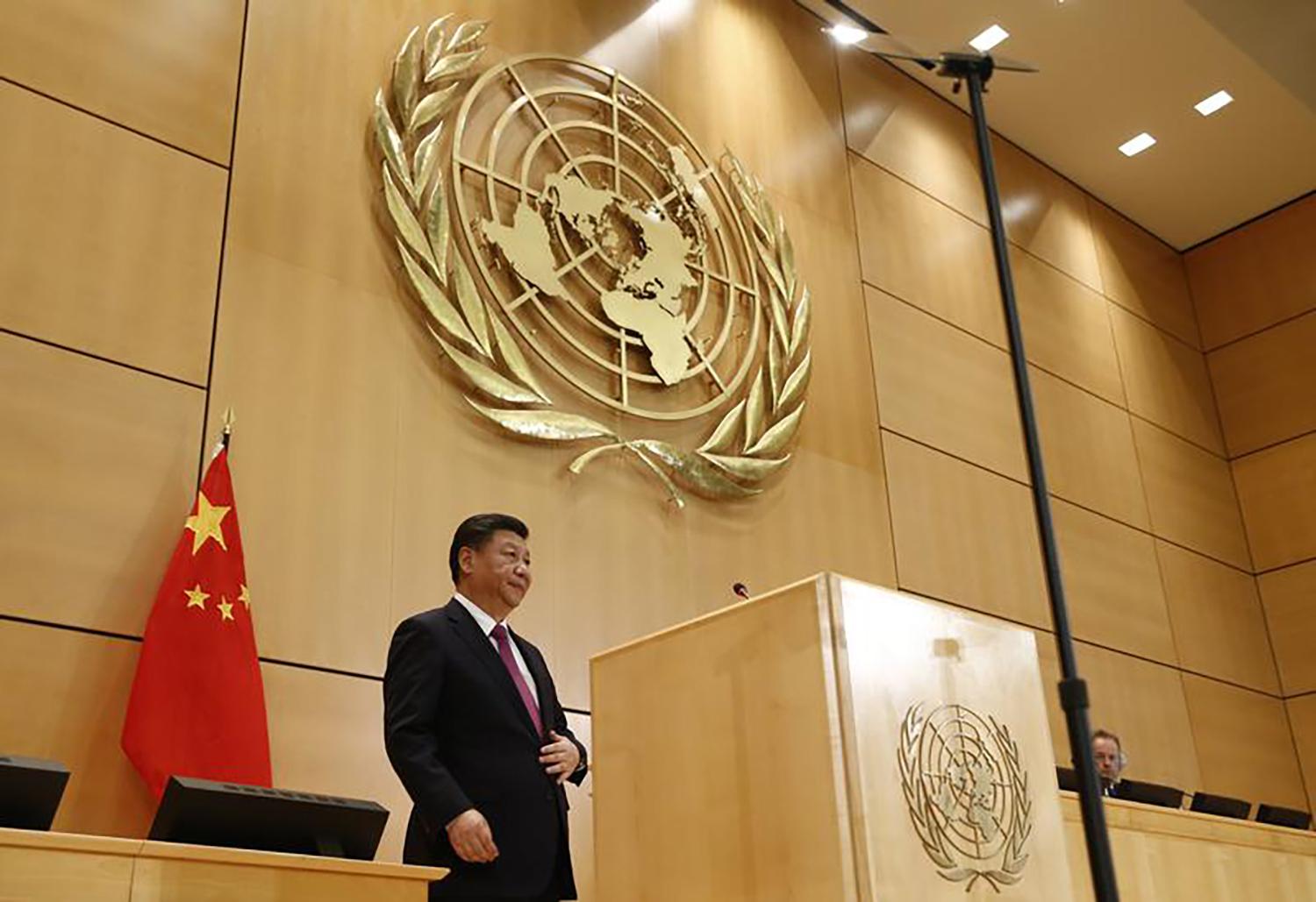 Chinese President Xi Jinping delivers a speech in the Palais des Nations at the United Nations in Geneva, January 18, 2017.