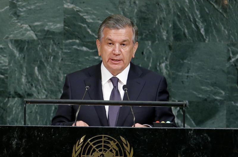 Президент Узбекистана Шавкат Мирзиёев обращается к 72-й Генеральной Ассамблее ООН в штаб-квартире организации в Нью-Йорке (США), 19 сентября 2017.