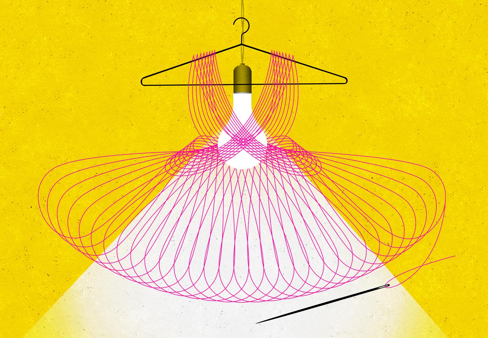  Illustration d'une robe, d'un fil et d'une aiguille autour d'une ampoule.