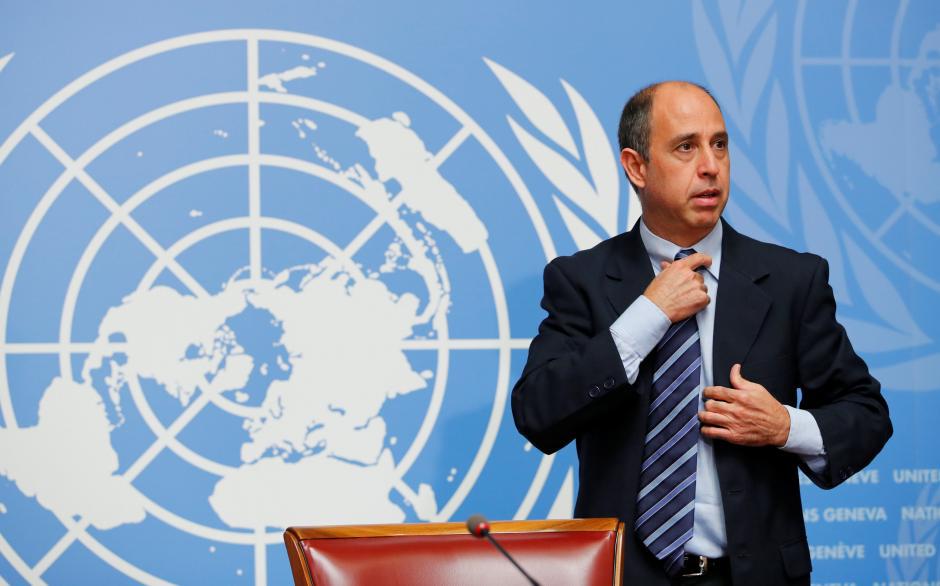 Tomas Ojea Quintana, special rapporteur on the situation of human rights in North Korea, attends a news conference after his report to the United Nations Human Rights Council in Geneva, March 12, 2018.