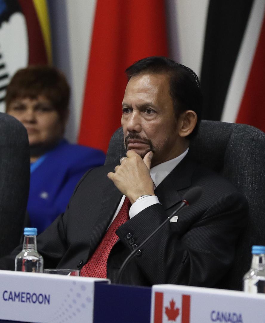 汶莱苏丹哈山纳波嘉（Hassanal Bolkiah）出席大英国协高峰会，伦敦兰开斯特府，2018年4月19日。