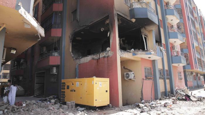 Residential buildings damaged in fighting in Khartoum, Sudan, April 20, 2023. 
