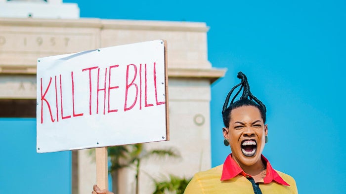 Queer rights activist Angel Maxine opposing the anti-LGBT bill in Accra, Ghana. 