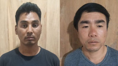 Bhutanese former political prisoners Chatur Man Tamang, left, and Hasta Bahadur Rai, after their release.