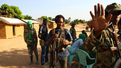 Fighters from the rebel group “Return, Reclamation, Rehabilitation” (3R) in De Gaulle, in the Koui sub-prefecture of the Ouham Pendé province, Central African Republic, on November 25, 2016.
