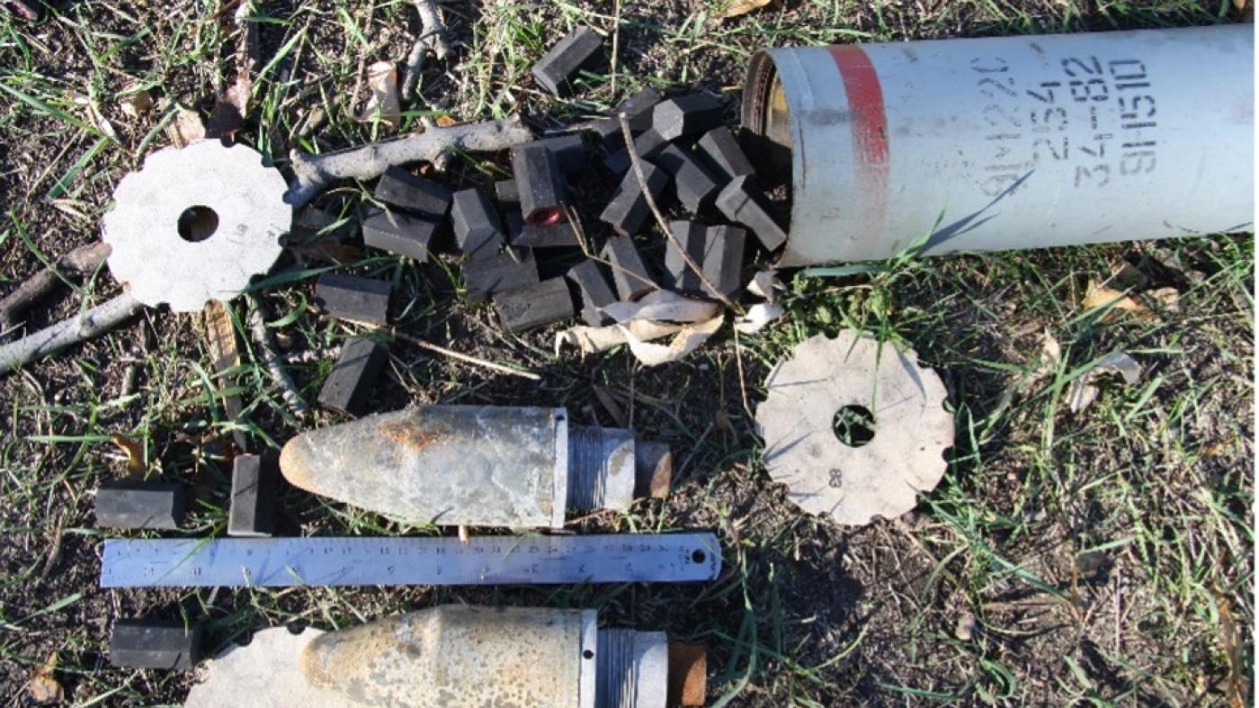 Remnants of a misfired 9M22S incendiary 122mm Grad rocket
