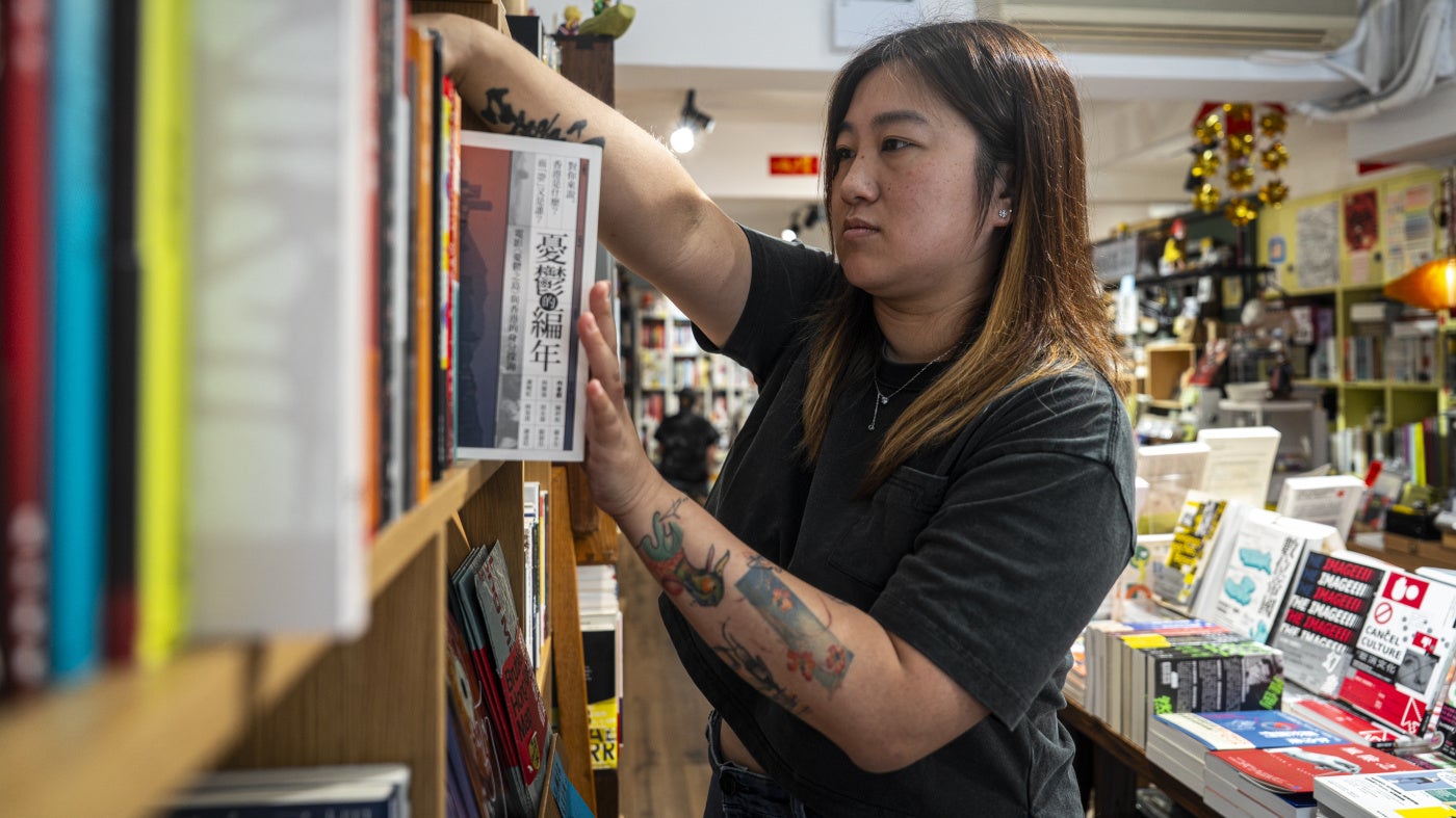 Leticia Wong, a former pro-democracy district councillor, at her bookstore in Hong Kong, June 20, 2025. 