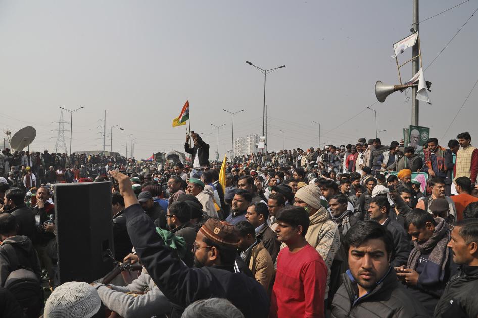 People attend a protest against new farm laws at the Delhi-Uttar Pradesh border, on the outskirts of New Delhi, India, January 29, 2021. 