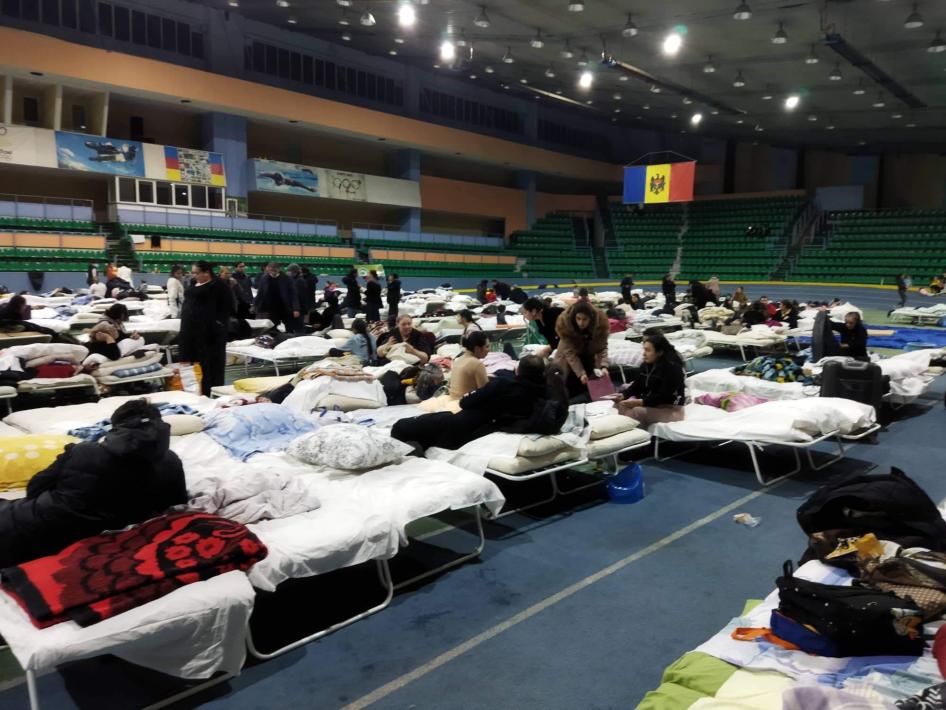 Manej Sports Arena reception center where authorities accommodated almost exclusively Romani refugees from Ukraine in early March. 