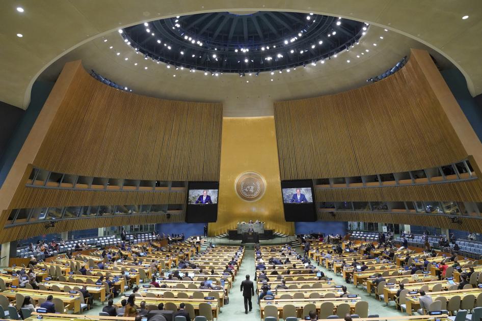 Foreign Minister of Russia Sergey Lavrov addresses the United Nations General Assembly.