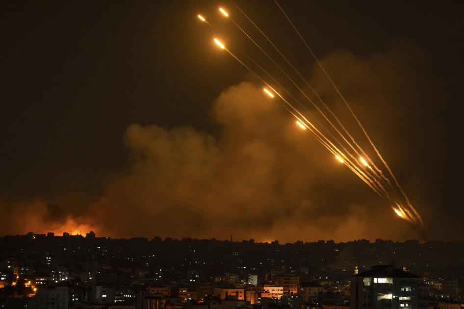 Rockets fired toward Israel from the Gaza Strip, Sunday, Oct. 8, 2023. 