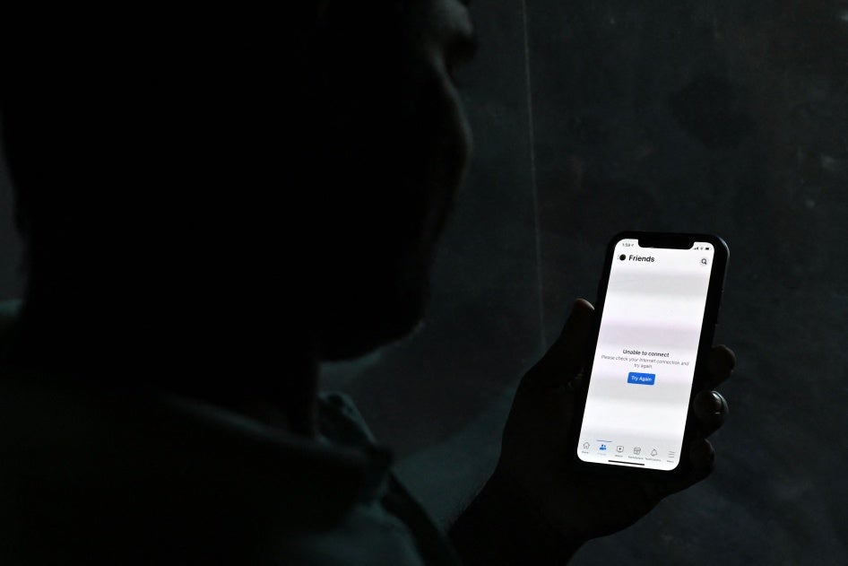 An internet user is unable to connect as he tries to log into Facebook Messenger, in Colombo, Sri Lanka, April 3, 2022. 