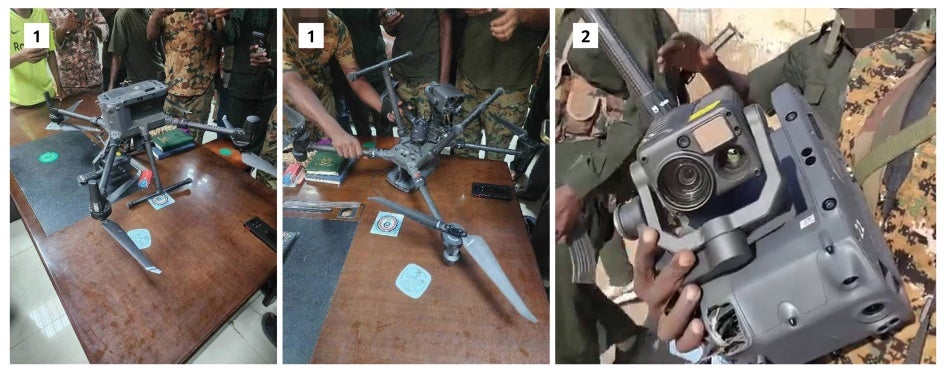 Human Rights Watch identified five posts showing drones—or footage from them—that, from their build, markings or other specific characteristics, identify them as manufactured by DJI, a China-based commercial drone company. The drones are commercially available to civilians. These drones appear to be used by both the SAF and the RSF, including as attack drones. The drone type was used at least three times by the RSF and once by the SAF in military operations in Darfur (see above, “Potential Violations of the