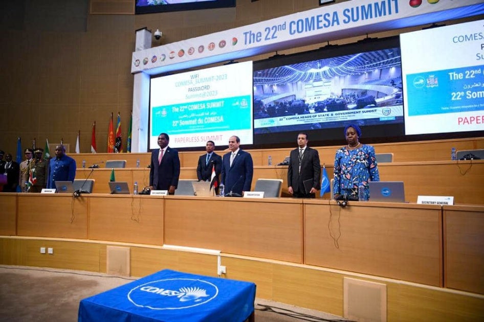 Des chefs d'État participent au 22ème sommet du marché commun de l'Afrique orientale et australe (Common Market for Eastern and Southern Africa, COMESA) dans la capitale de la Zambie, Lusaka, le 8 juin 2023.