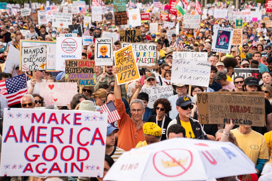 Crowds gather during a No Kings protest