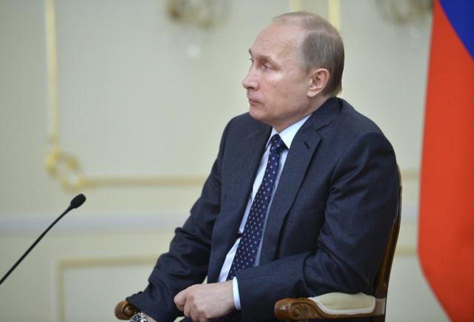Russia's President Putin meets with representatives of Internet Initiatives Development Fund outside of Moscow, March 27, 2015.