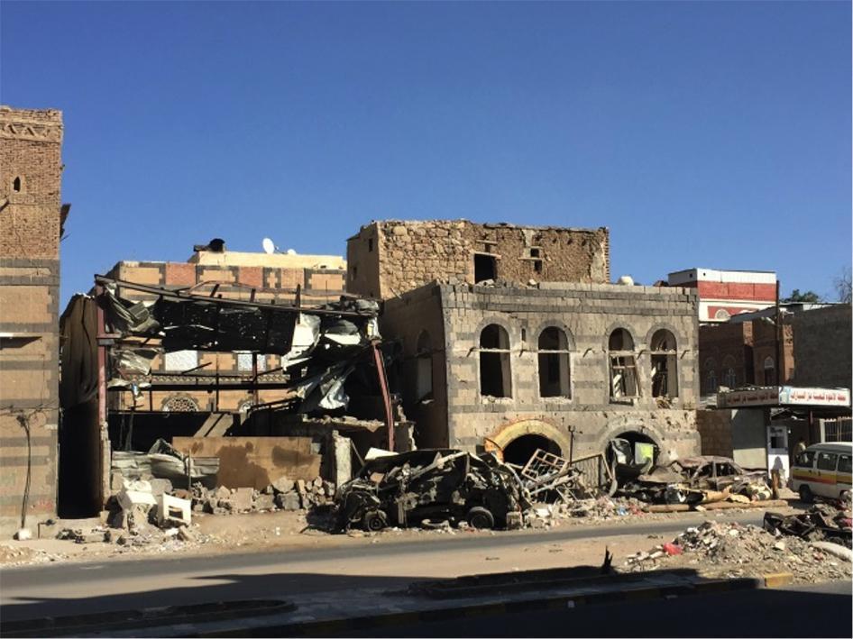 A house and unused iron lathe workshop damaged in an airstrike that killed five civilians on Marib Street in Sanaa on September 18, 2015. 