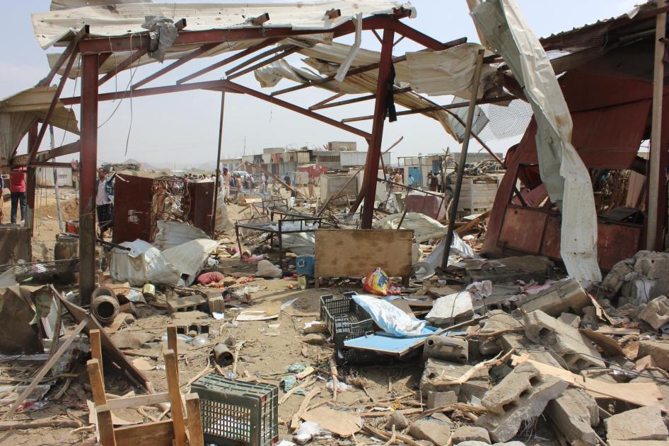 A picture that shows part of Mastaba Market destroyed after Saudi-led coalition strike.