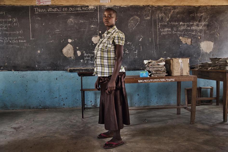 Jacinta, 15, was excluded from school after authorities found out that she was pregnant. She said her teachers took her to a medical clinic to undergo a pregnancy test. She subsequently gave birth prematurely and her baby did not survive. August 5, 2014.