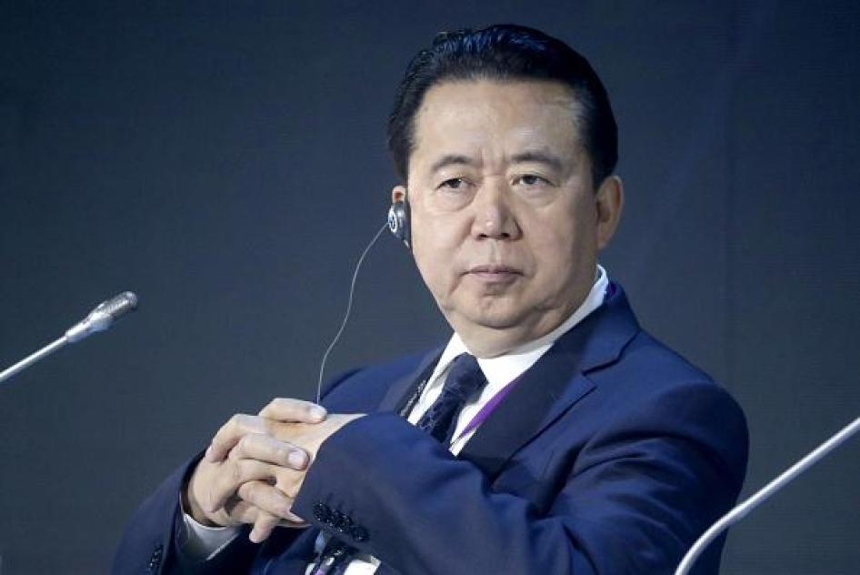 国际刑警组织主席孟宏伟摄于国际网络安全会议，莫斯科世贸中心，2018年7月6日。