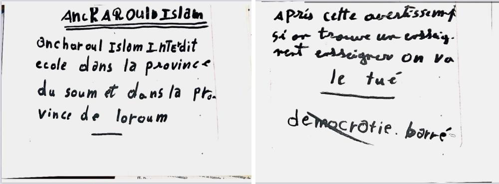 Two handwritten notes in French