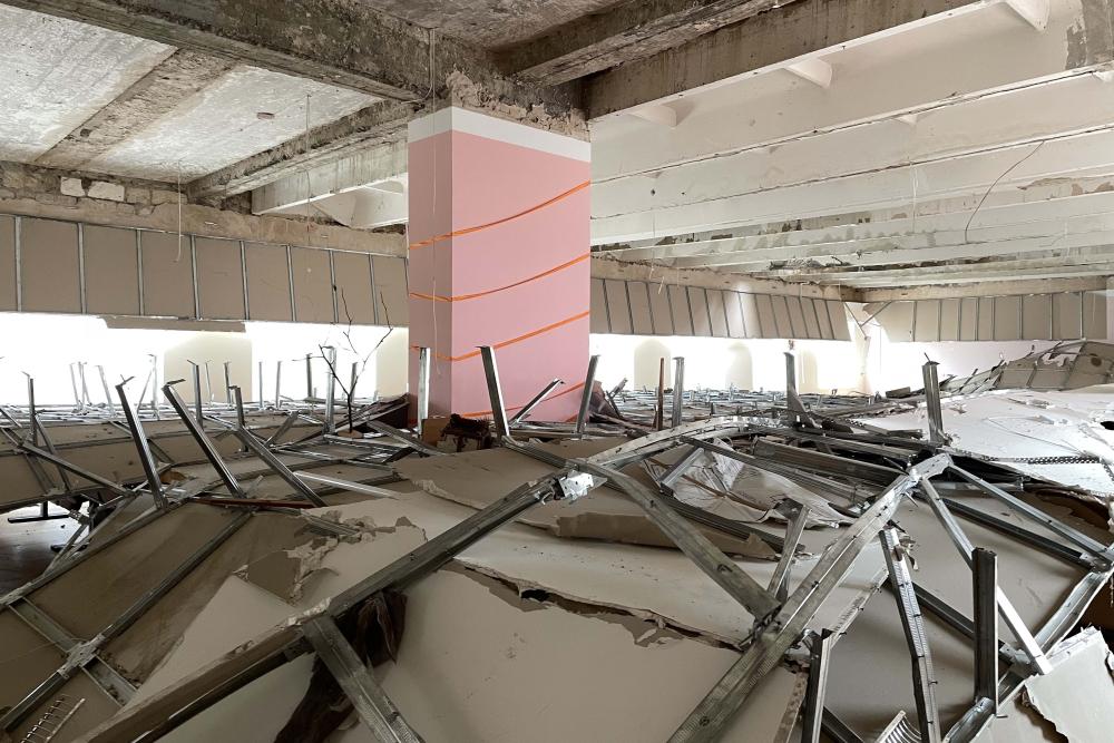A collapsed ceiling