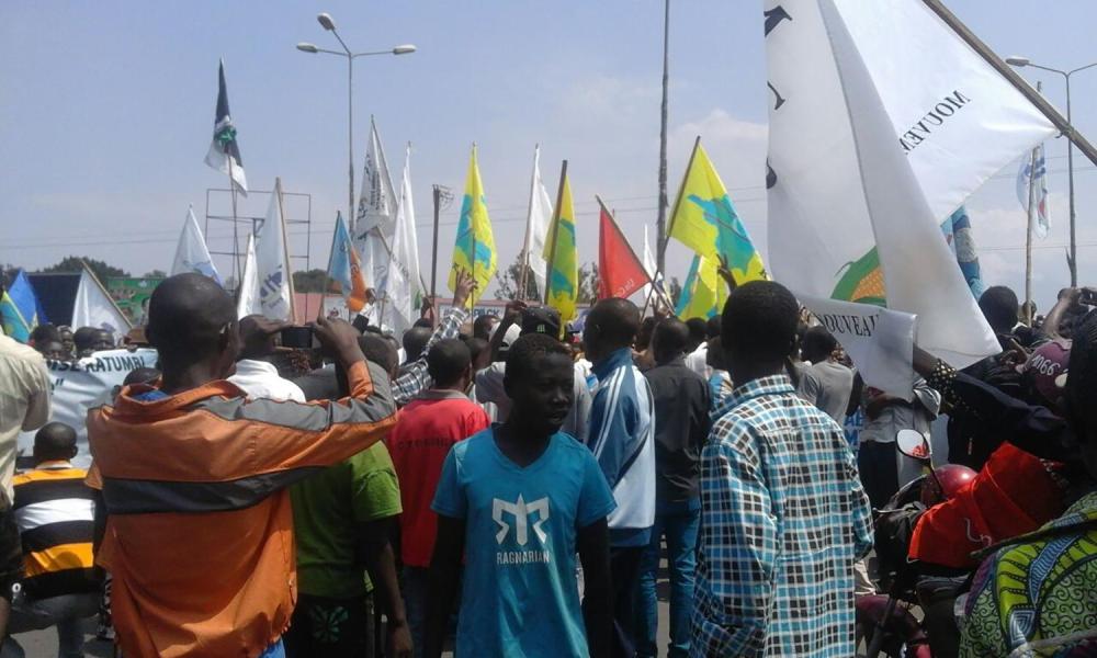Des manifestants protestent contre les retards pris dans l'organisation des élections, à Goma, dans l'est de la RD Congo, le 19 septembre 2016.