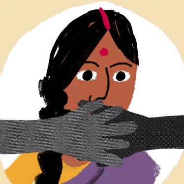 Illustration of woman who's mouth is covered by hands
