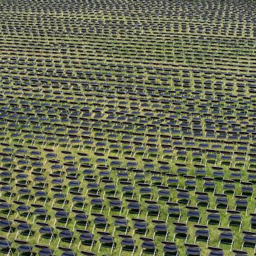 Hundreds of empty chairs who represent a fraction of the more than 200,000 lives lost due to Covid-19 are seen during the National Covid-19 Remembrance, at The Ellipse outside of the White House, October 4, 2020, in Washington. 
